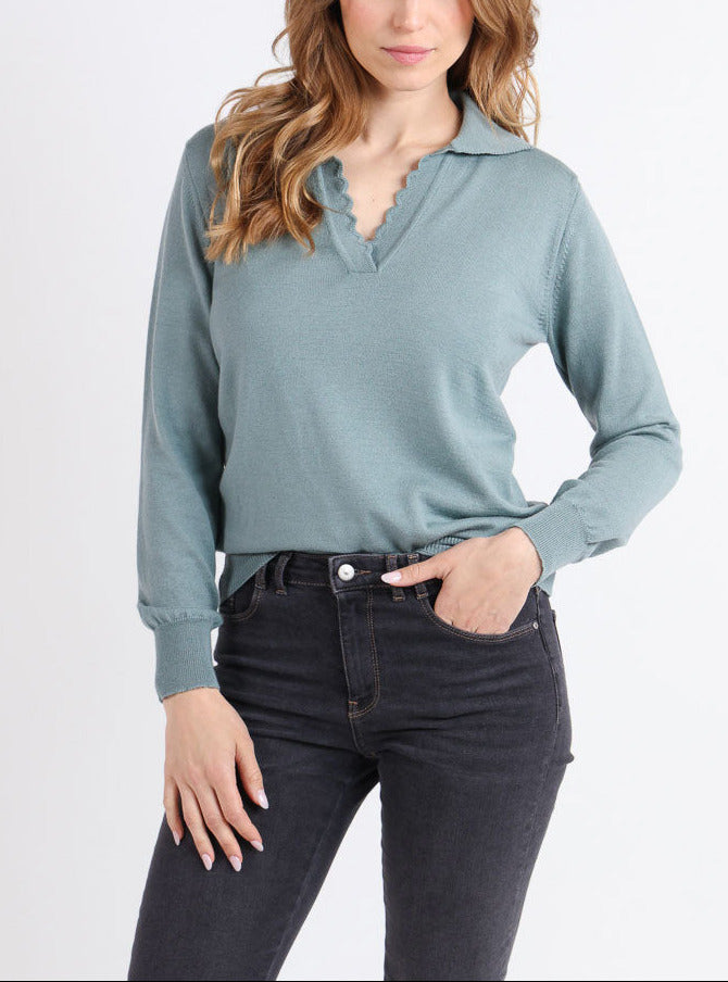Woolovers Pull Côtelé Détail Pointille Femme Cachemire & Mérinos Bleu Woolovers Pull Côtelé Détail Pointille Femme Cachemire & Mérinos Bleu