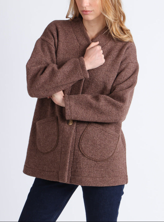 Manteau femme marron original en coton doublé polaire Manteau femme marron original en coton doublé polaire