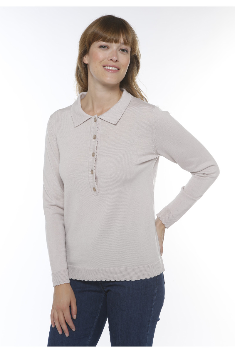 Pull laine fine mérinos col polo 17 B Solfin Fabriqué en France