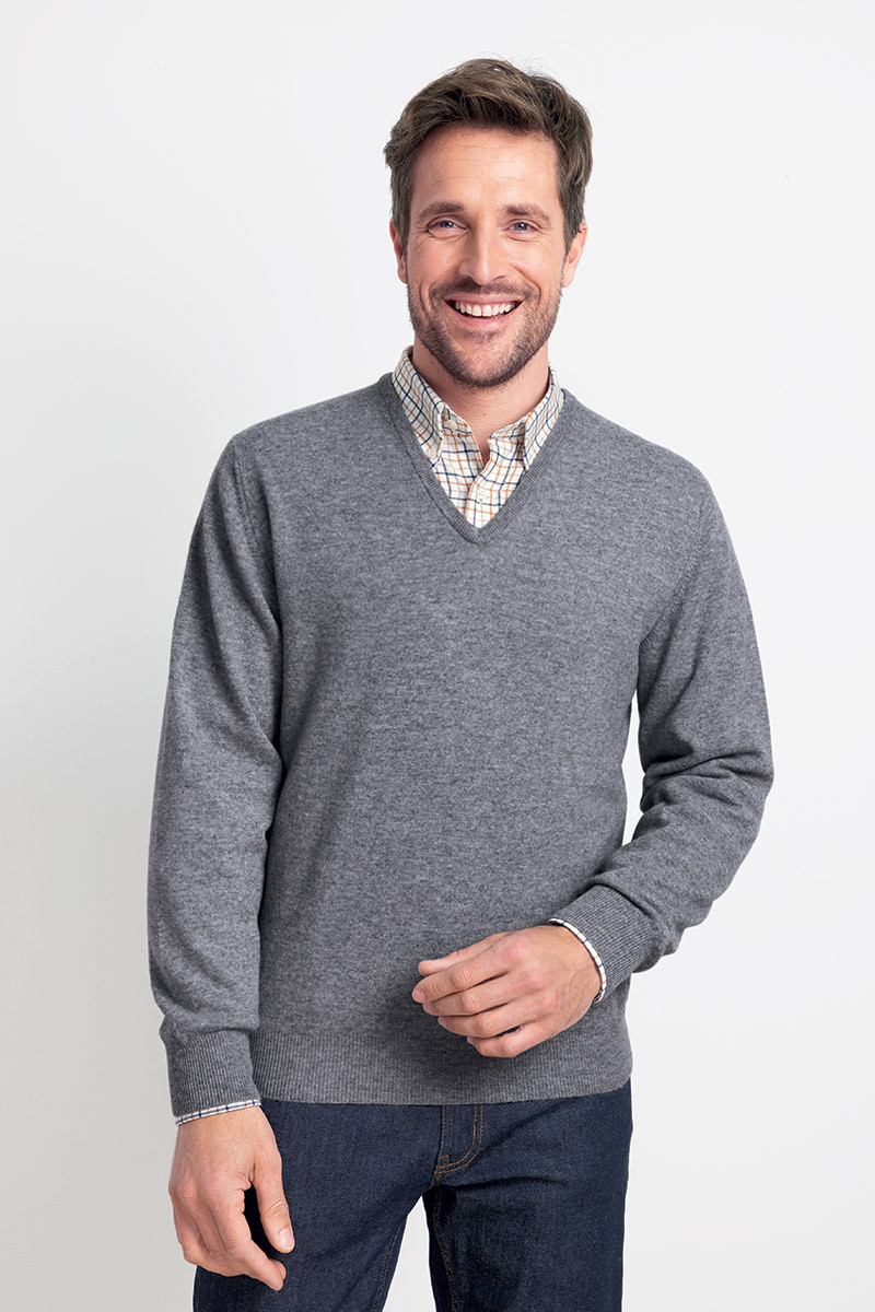 Pull V homme en cachemire 2 B Solfin Fabriqué en France