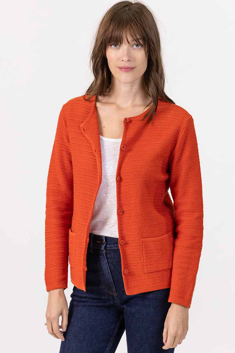 Cardigan en coton col rond 13 B Solfin Fabriqué en France