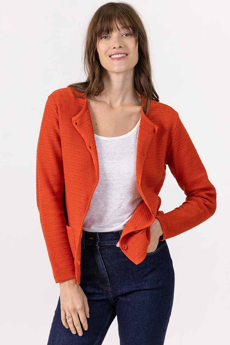 Cardigan en coton col rond 14 B Solfin Fabriqué en France