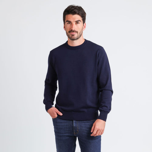 pull col rond bleu marine homme
