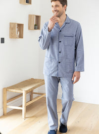 pyjama homme chaud en coton bleu marine