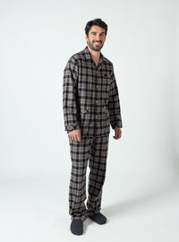 Pyjama homme coton carreaux gris noir