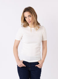 tee-shirt laine mérinos femme blanc naturel manches courtes face