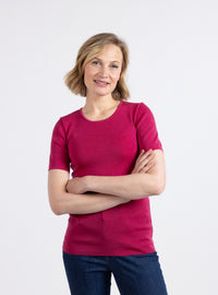 Tee-shirt femme en laine merinos rose géranium