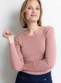 t-shirt femme manches longues en laine rose