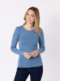 tee-shirt thermique mérinos femme bleu nordique sport hiver face