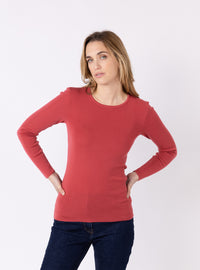 tee-shirt thermique mérinos femme rouge tendre sport hiver face