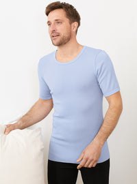 t-shirt manches courtes homme en laine bleu