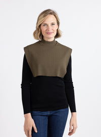 Col plastron mixte laine mérinos vert jonc