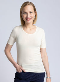 t-shirt femme laine et soie blanc naturel