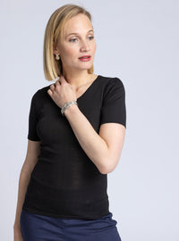 T-shirt femme noir en laine et soie made in France
