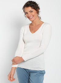 tee shirt col v femme laine merinos blanc naturel