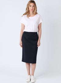 jupe droite femme laine bleu marine