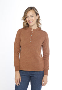 Pull laine fine mérinos femme col montant - MARRON CUIR