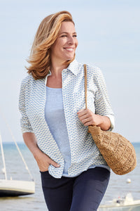 Chemisier femme en coton imprimé bleu