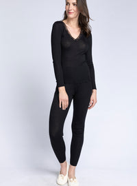 Caleçon long femme laine et soie noir fabriqué en France