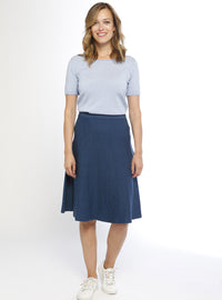 Jupe plissée femme en laine merinos bleu de prusse