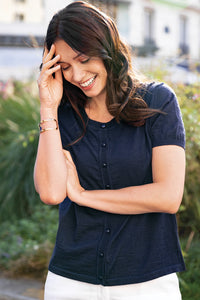 Cardigan femme manches courtes bleu marine
