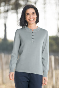 Pull laine fine mérinos femme col montant - VERT CELADON