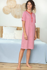 Chemise de nuit jersey doux rayé rouge