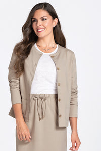 Veste molleton beige, col rond