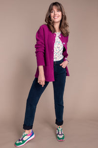 Cardigan en laine recyclée rose violine