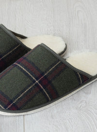 mules carreaux vert kaki made in france