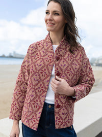 Veste jacquard femme rouge automne