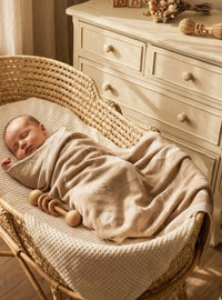 Plaid bébé personnalisable sous-bois femme laine mérinos beige pastel