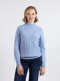 Pull femme col montant bleu mouline