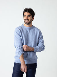 Pull Integral homme bleu mouline en laine fine recyclée