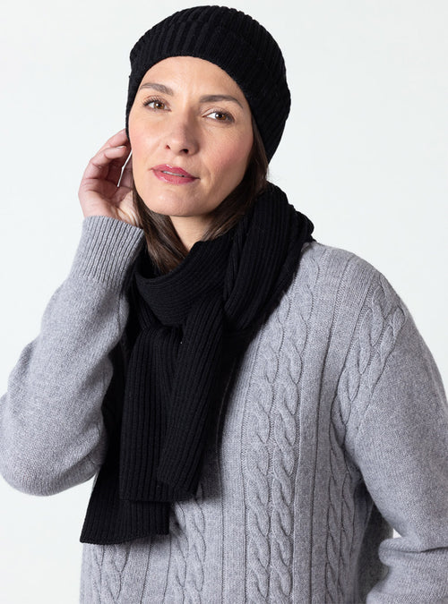 Bonnet noir en laine fine mérinos fabriqué en France
