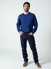 Pull col rond homme bleu mouline