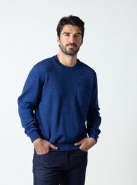 Pull homme manches longues bleu mouline