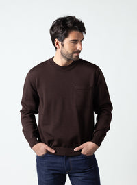 Pull col rond homme marron chocolat