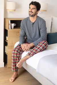 Pyjama chaud homme carreaux rouge gris