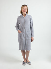 Robe de chambre femme gris chiné en tissu polaire