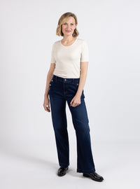 Jean large taille haute femme bleu indigo
