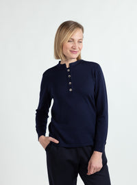 pull col montant femme en laine marine