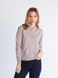 Pull femme col montant laine mérinos beige sable