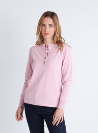Pull femme col montant laine mérinos rose léger