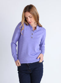 Pull femme violet parme col montant laine mérinos