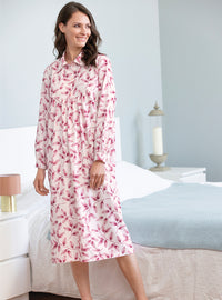 chemise de nuit coton feuilles roses chaude et douce