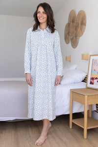 Chemise de nuit femme coton pois bleus