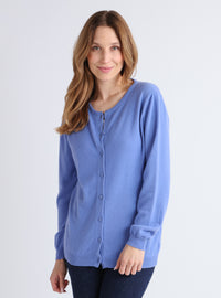 Cardigan femme en cachemire bleu glycine, col rond, manches longues – Maison Solfin