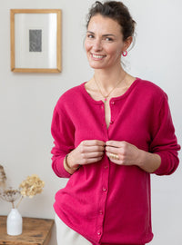 Cardigan femme en cachemire rose framboise
