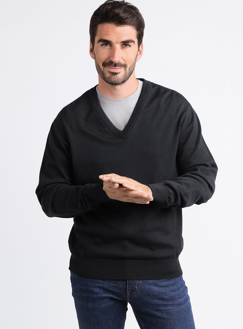 Coll Pull Pull mérinos Coll V noir Made in France| Maison Solfin